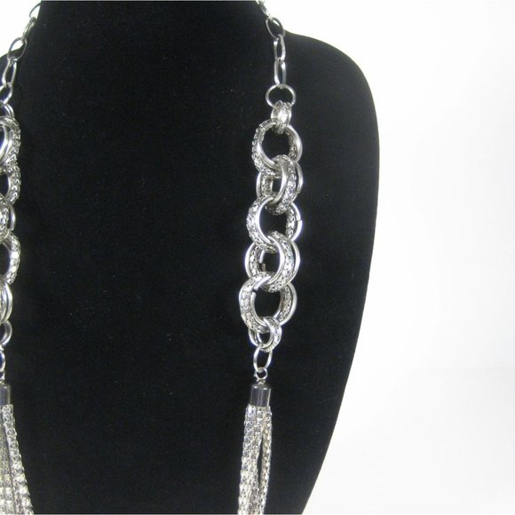 Silvertone Chain Necklace 41 Inch Multi-Strand Fashion Jewelry Braided Hoop - Picture 5 of 9